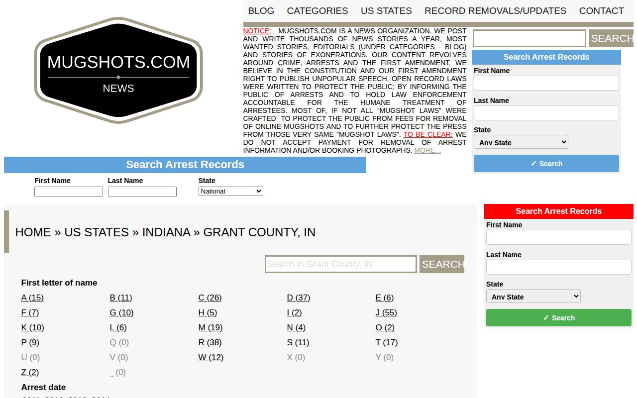Unofficial Mugshots.com Grant County arrest archive