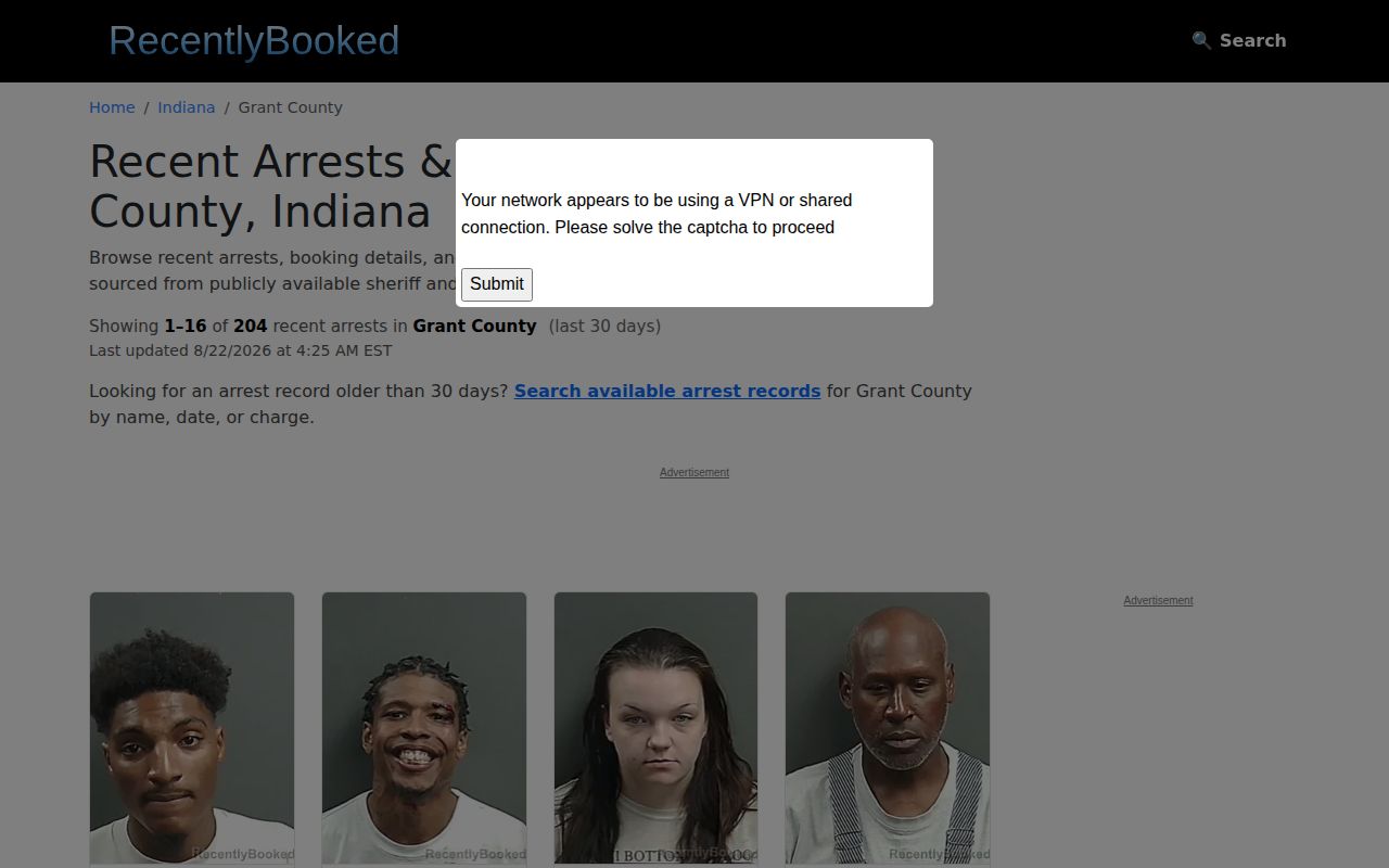 Unofficial Recently Booked Grant County mugshot page